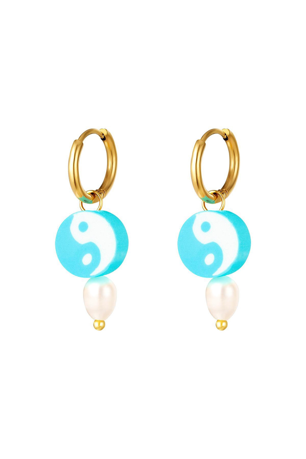 Yin Yang blue earrings - gold